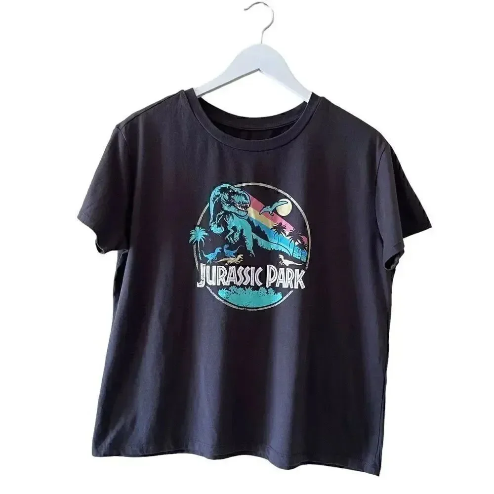 Jurassic Park Graphic Black Short Sleeves Cropped T-Shirt SZ XL
